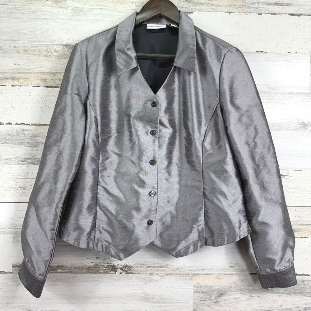Croft & Barrow Women's Silver Shimmer‎ Button Front Blouse Top Size L